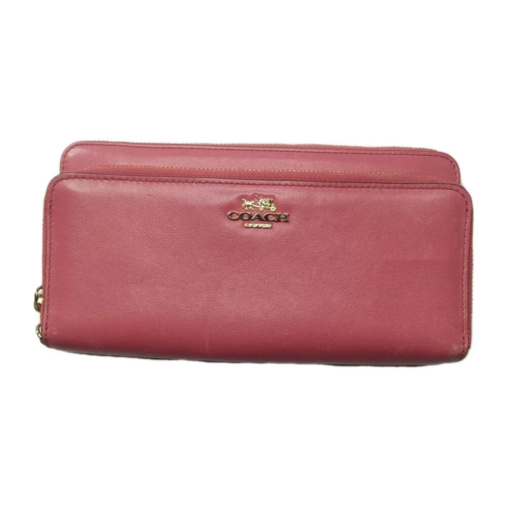 Vintage Coach Accordion Double Zip Wallet Smooth Leather Raspberry Red Y2K - Picture 4 of 12